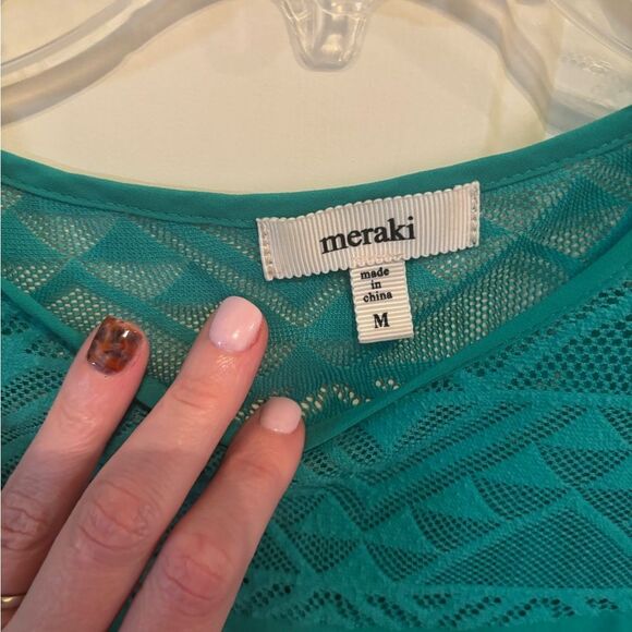 Anthropologie Meraki Green Boxy Flutter Sleeve Blouse - Picture 3 of 4